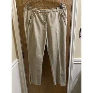Michael Kors Women's Wellesley Ankle Fit Khaki Pants Size 12 Gold Zippers